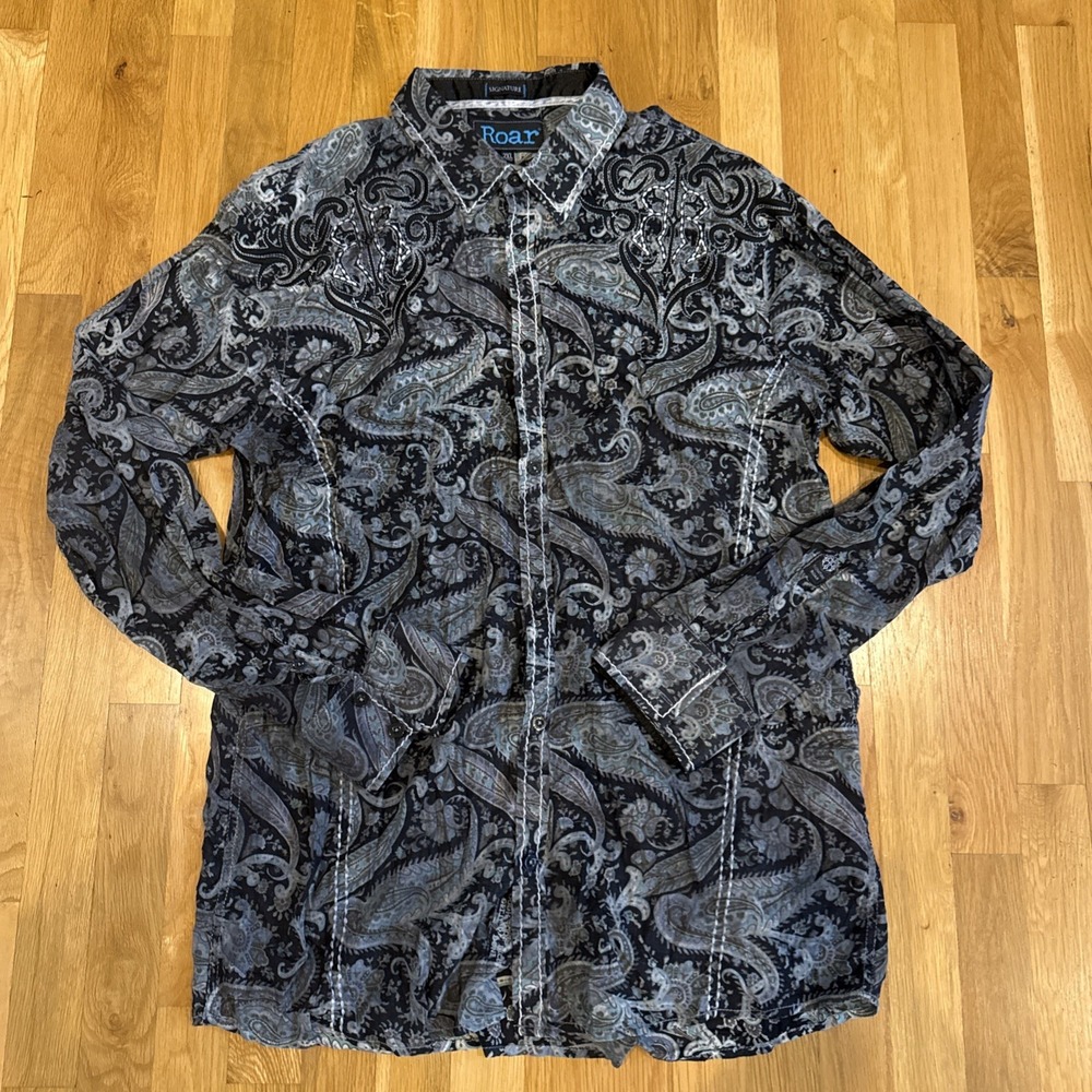 Vintage Roar Signature Button Down Shirt Mens XXL Paisley Embroidered Tribal Y2K